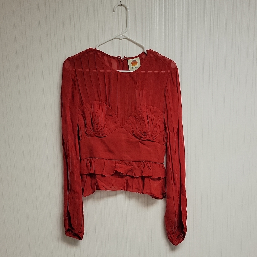 Farm Rio Elegant Red Peplum Women's Top Sz Small New With Tags - Picture 5 of 9